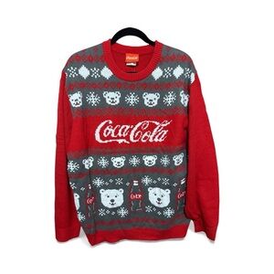 Ripple Junction Unisex Coca-Cola Polar Bear Ugly Christmas Sweater Size Large